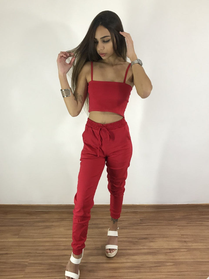 PRMOÇÃO 01 Calça Bengaline Jogger 01 Top Cropped Reto